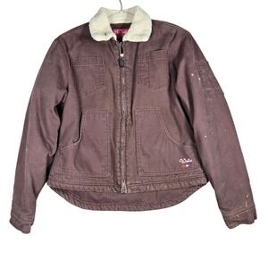 Walls Canvas Work Jacket Womens Medium Brown Sherpa Lined Distressed Vintage